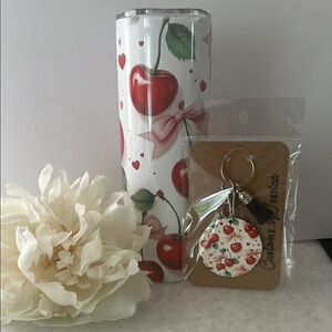 Cherry Print Tumbler and Earrings Set